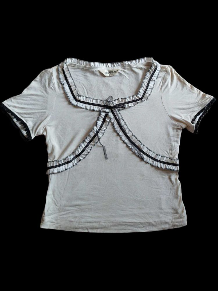 White Y2k ruffled bolero top