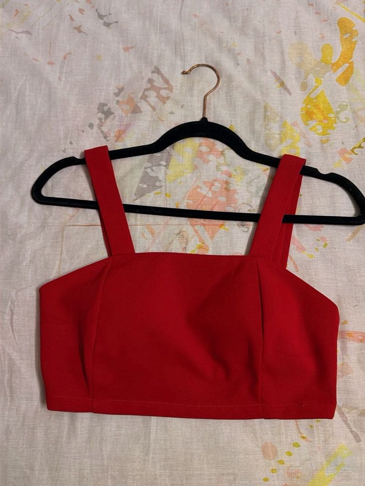 Red Square Neck Crop Top
