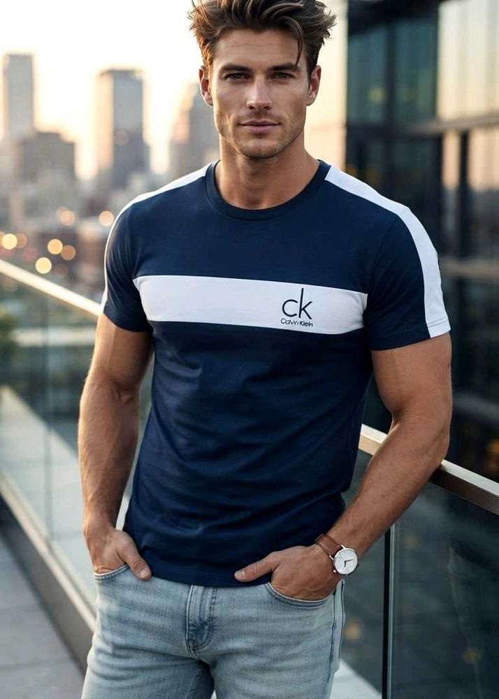 Calvin Klein Navy &amp; White Striped T-Shirt