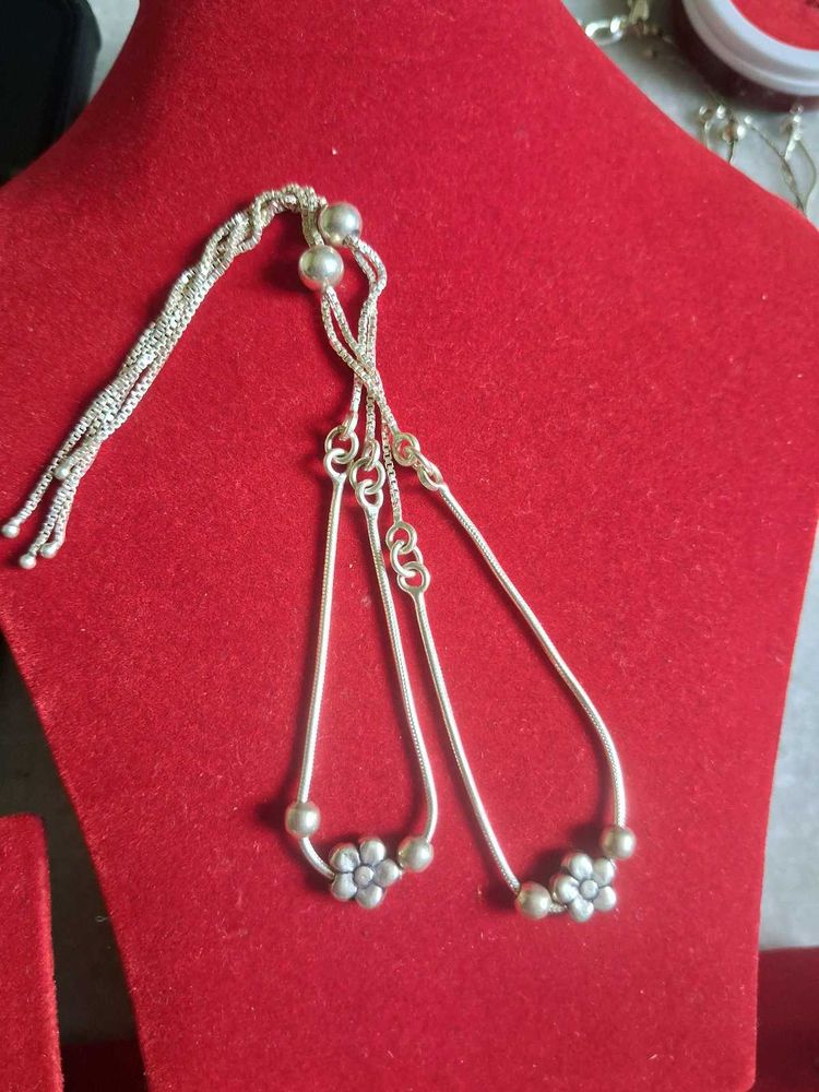 Silver Anklets with Floral Design