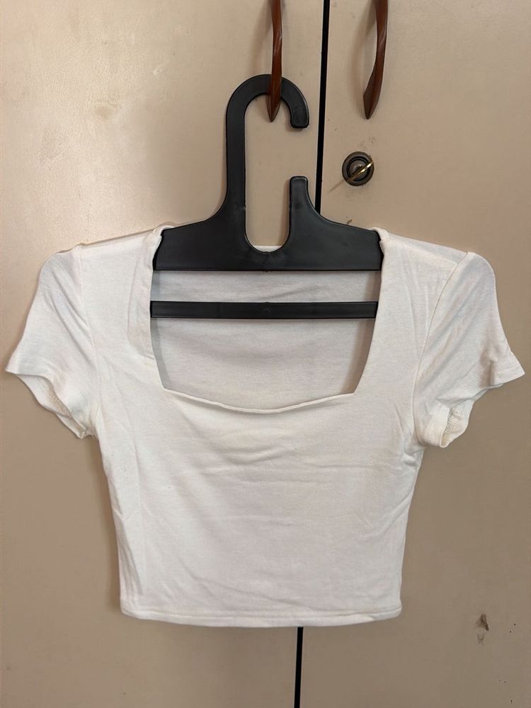 White Square Neck Crop Top