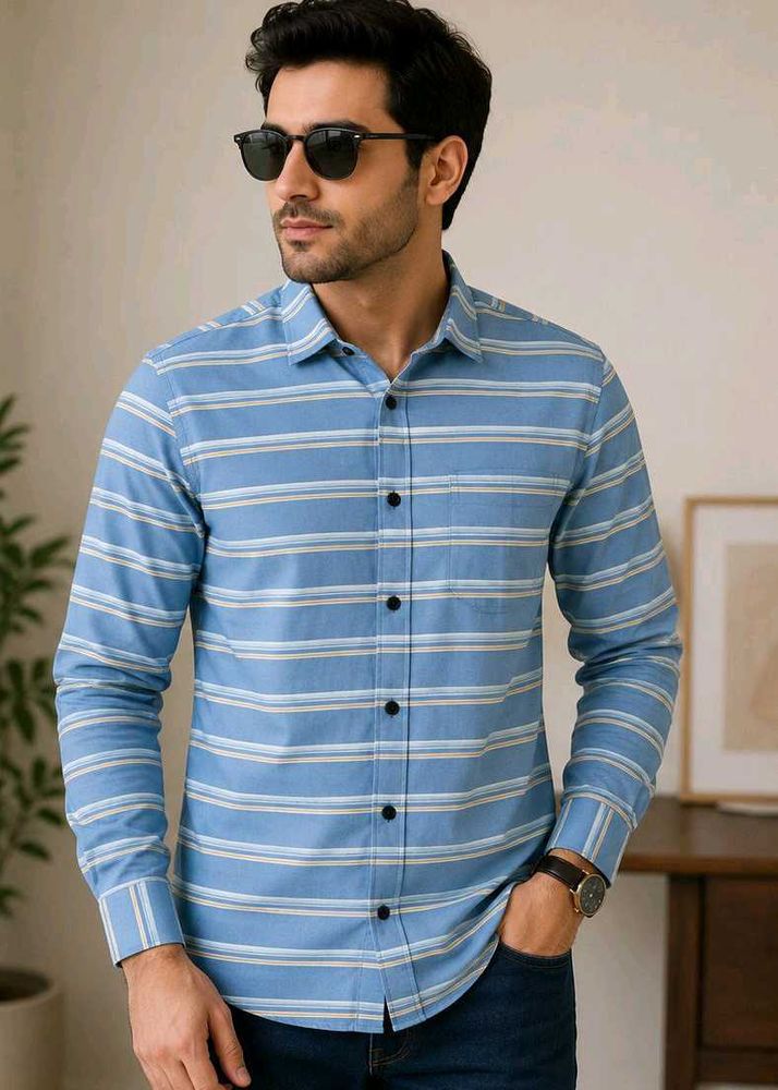 Men's Blue Striped Casual Shirt