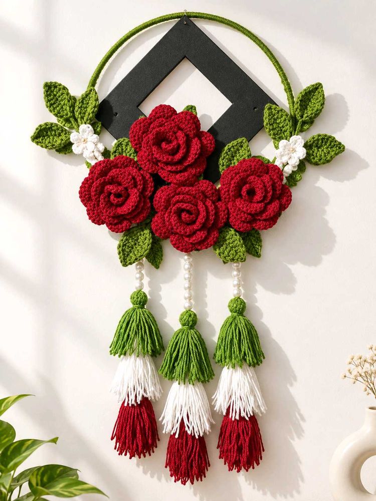 Handmade Crochet Rose wall hanging