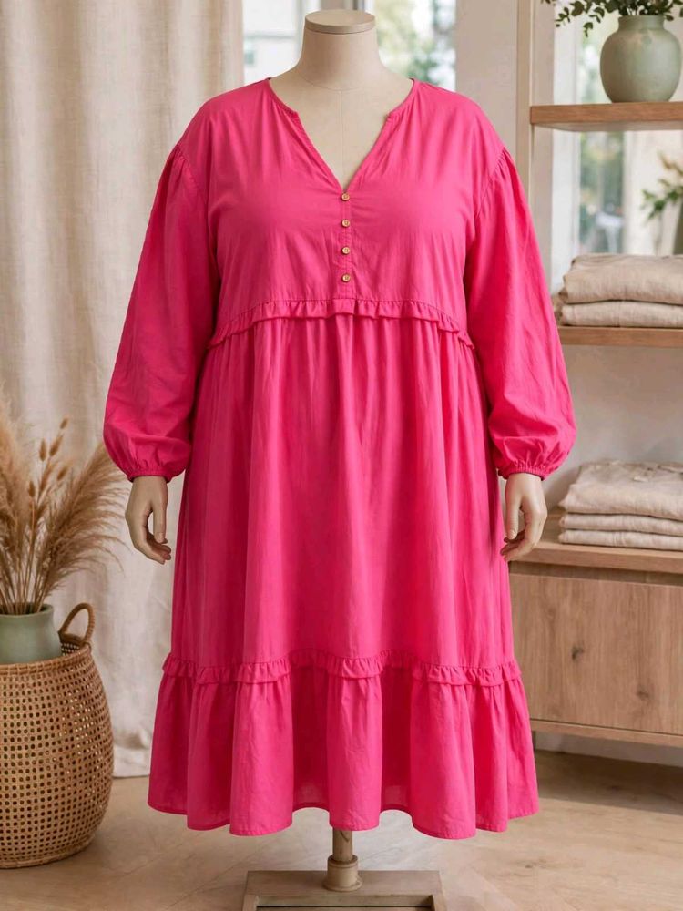 Vibrant Pink Tiered Midi Dress