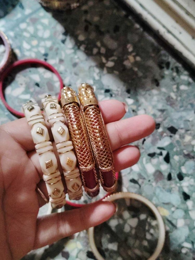 Elegant Gold &amp; Ivory Bangles Set