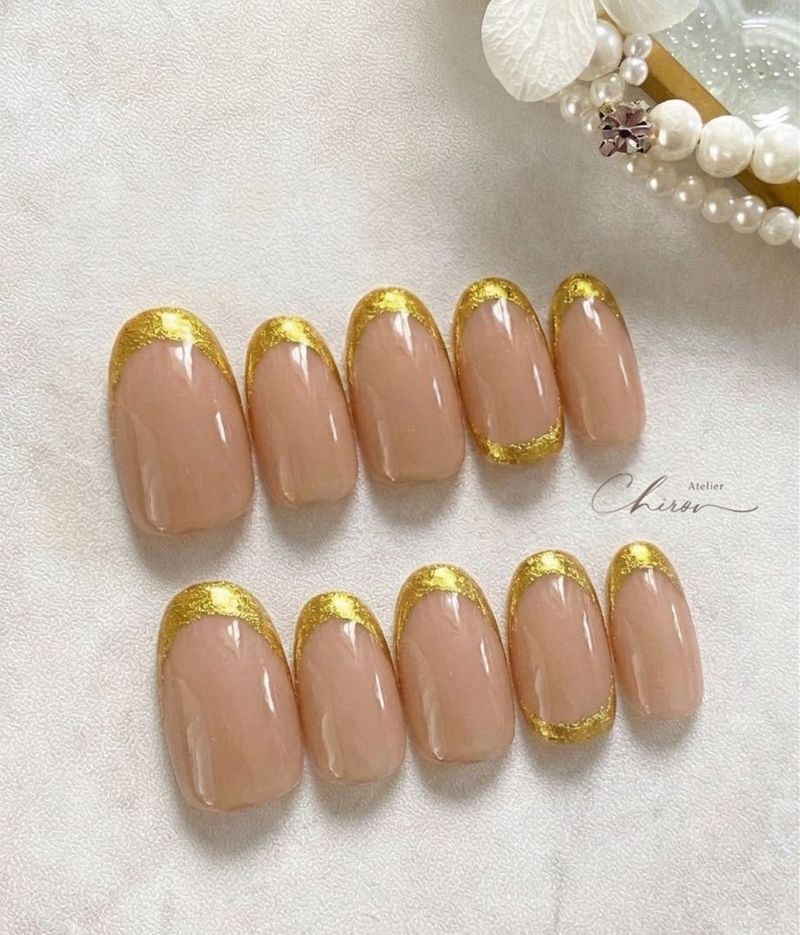 Elegant French Tip Chrome Press-On Nails