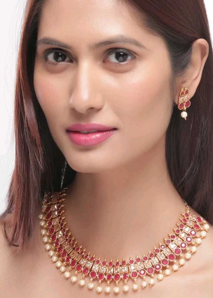 Gold plated Ruby Kundan Set