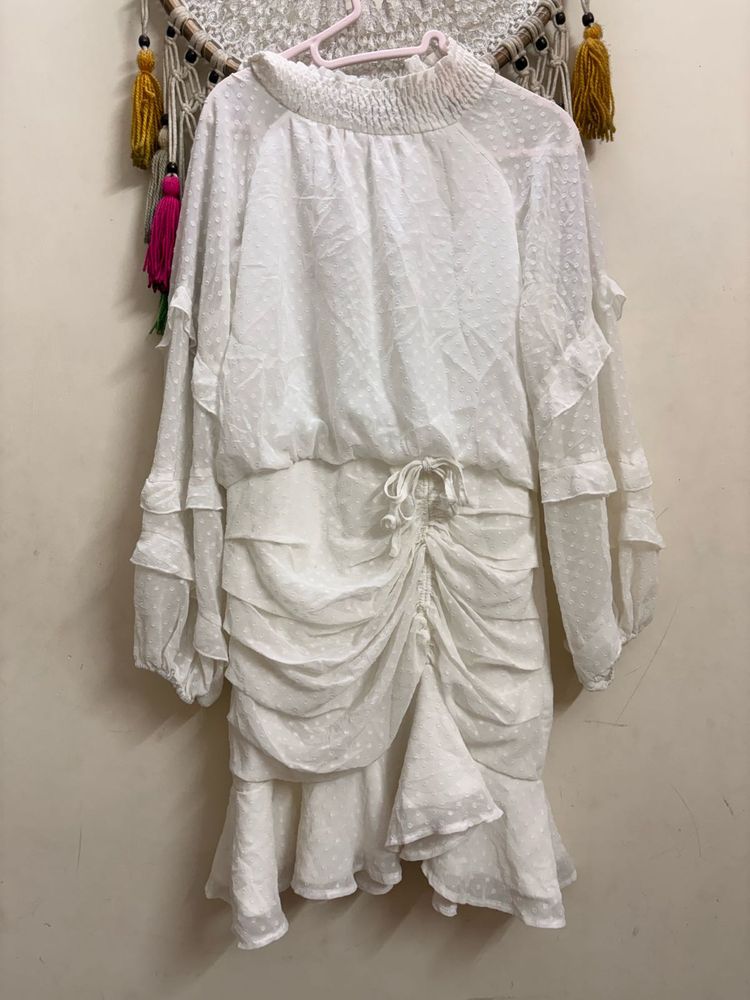 Elegant White Ruched Dress