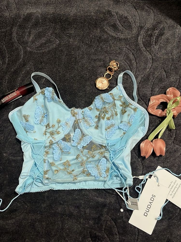 Dreamy Blue Butterfly Corset Top