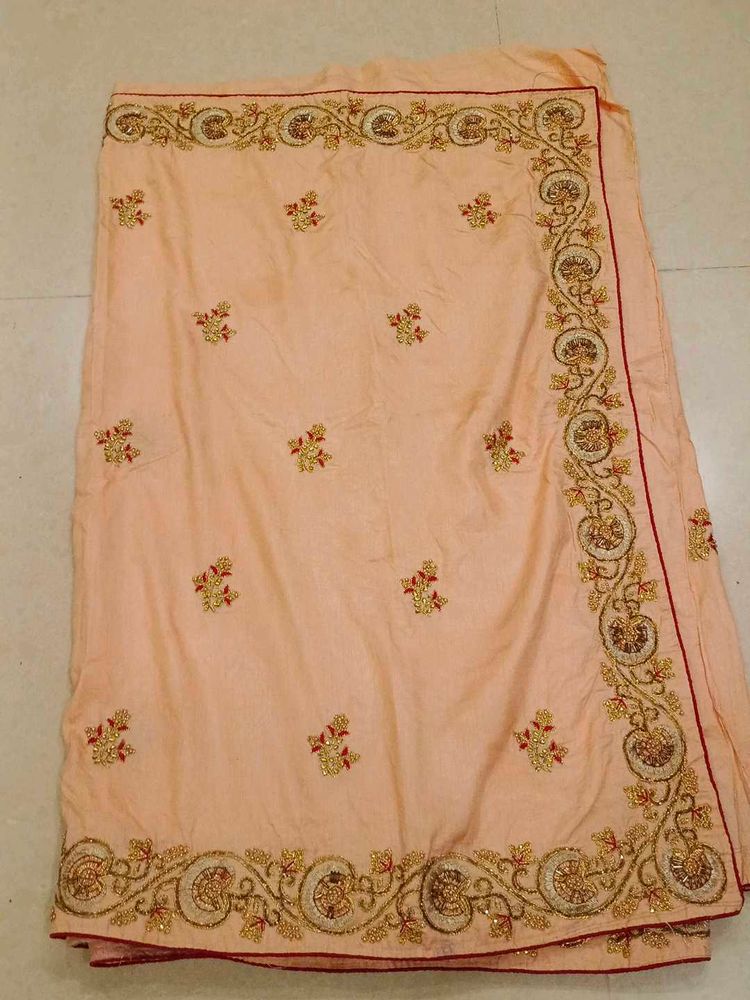 Elegant Peach Embroidered Saree