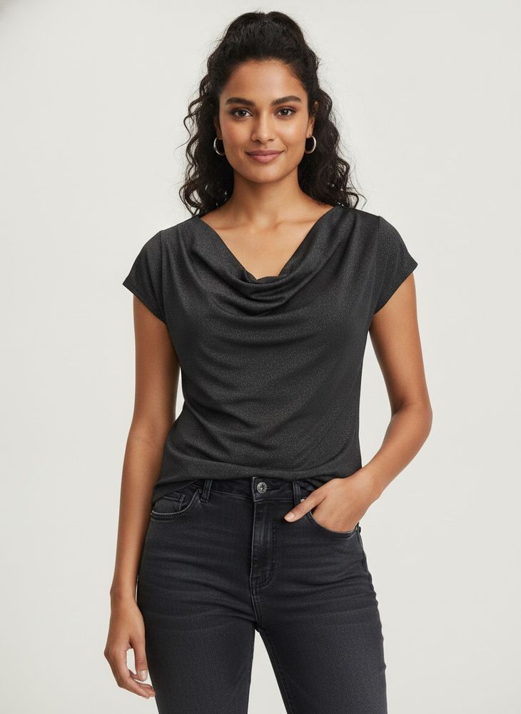 Sparkly Black Cowl Neck Top