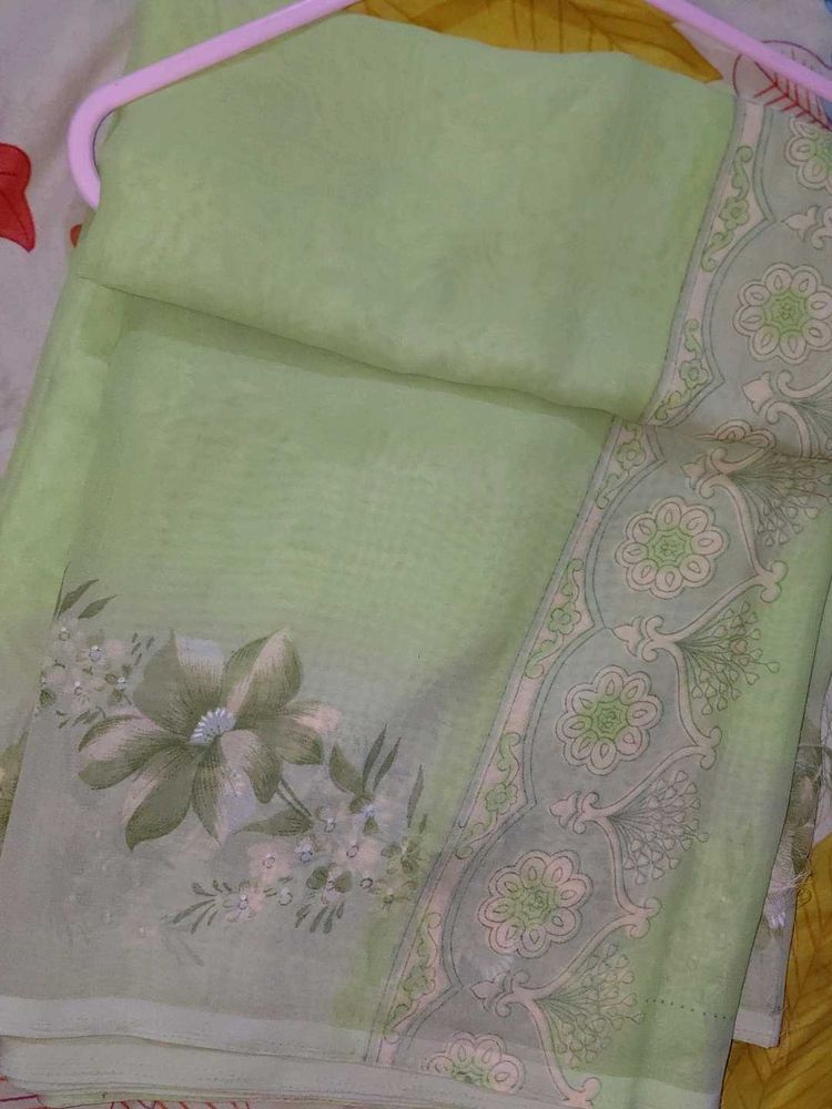 Light Green Floral Saree
