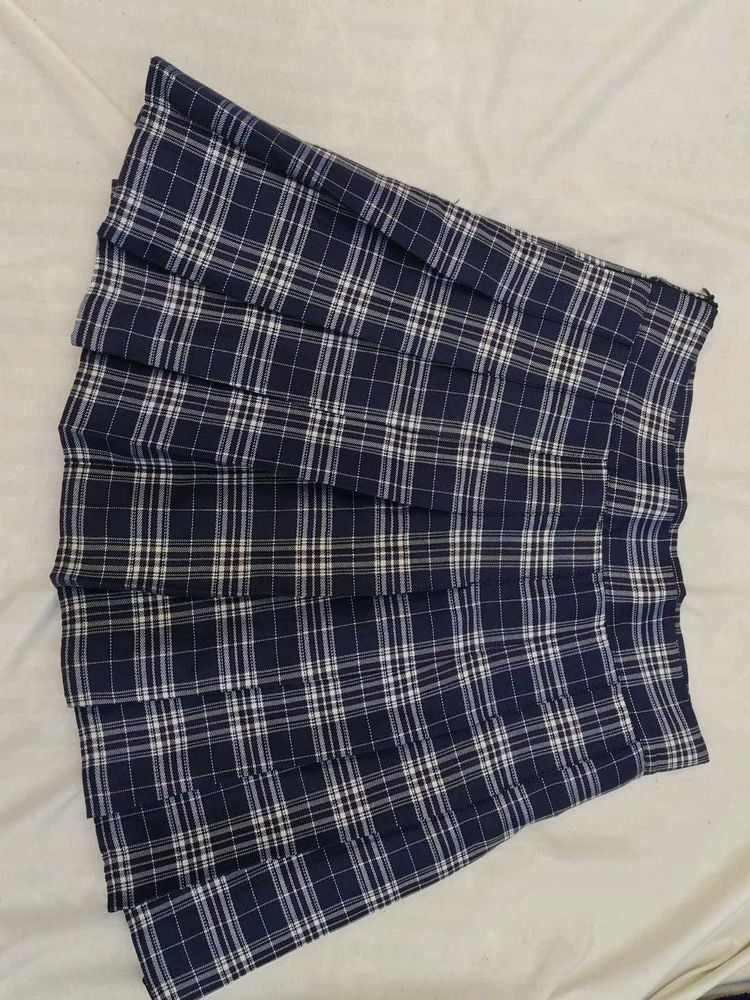 Navy Plaid Pleated Mini Skirt