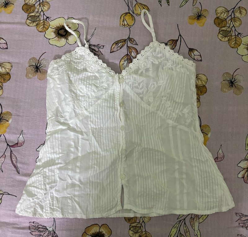 Vintage White Lace Trim Cami Top