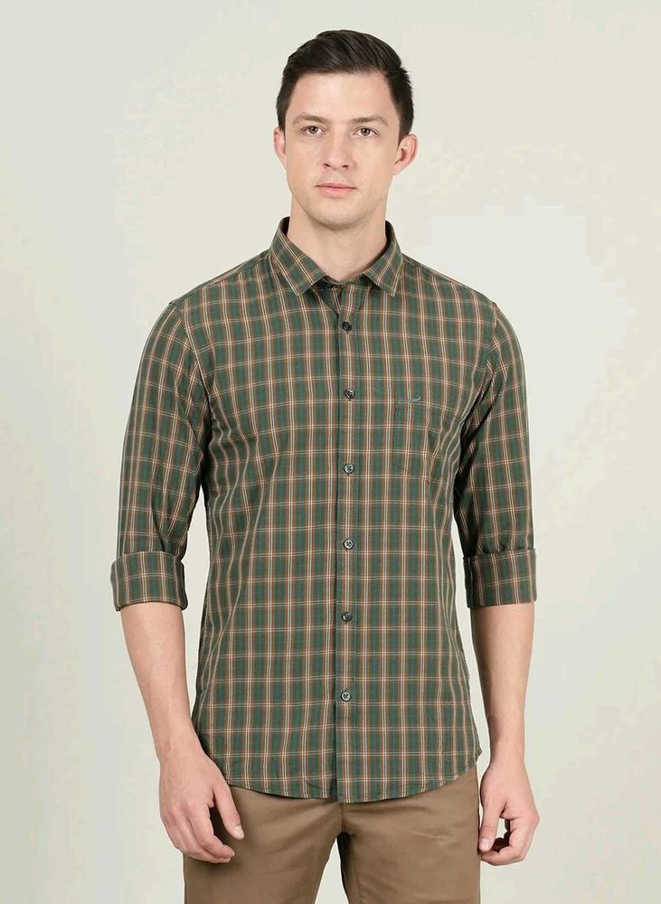 Crocodile Green Checkered Slim Fit Shirt