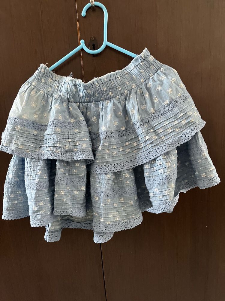 Blue Tiered Lace Mini Skirt