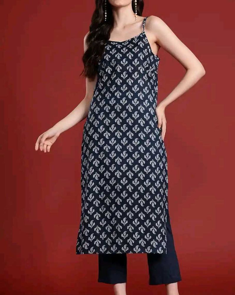 Stylish Navy Blue Printed Kurta n bottom