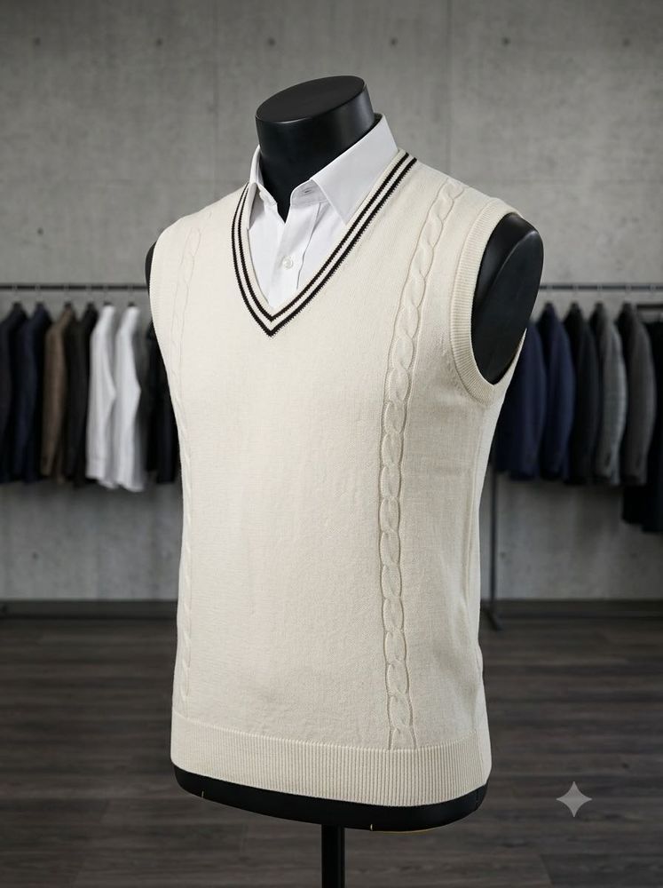 Men's Cream Cable Knit Sweater Vest