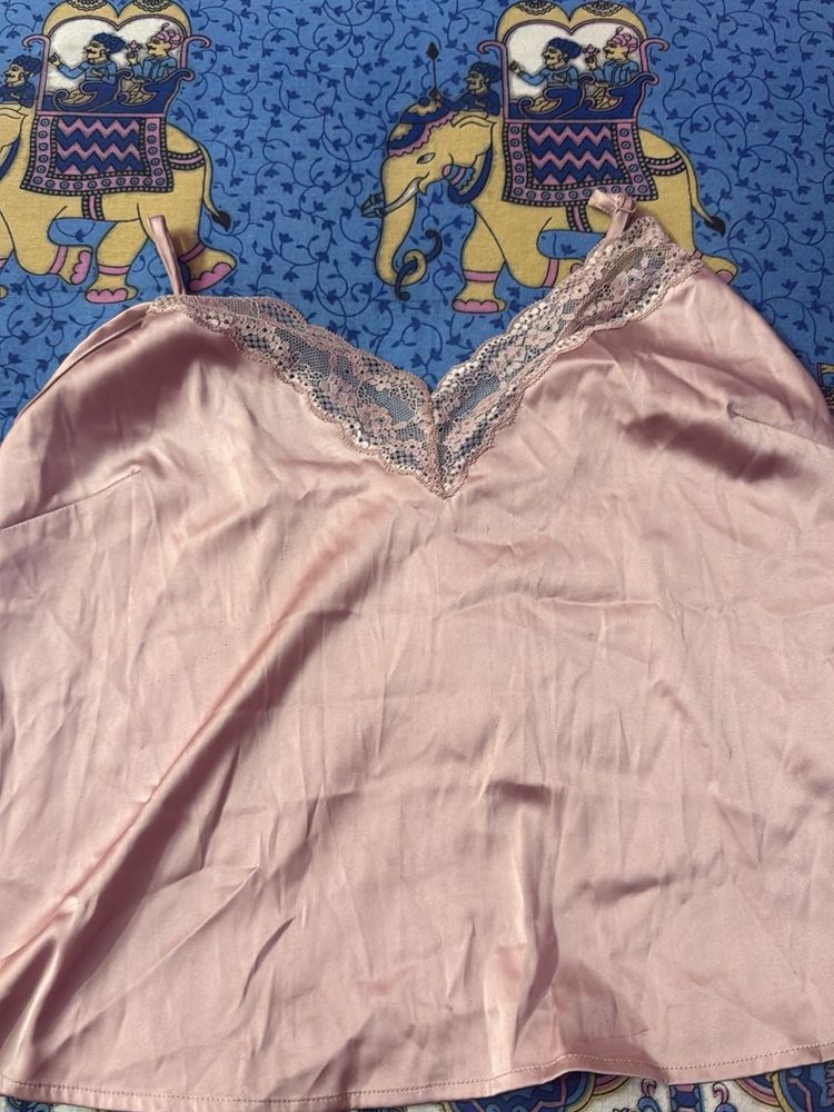 Pink Satin Lace Cami Top