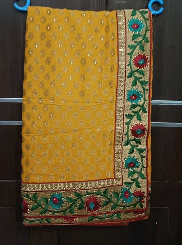 Yellow Embroidered Saree