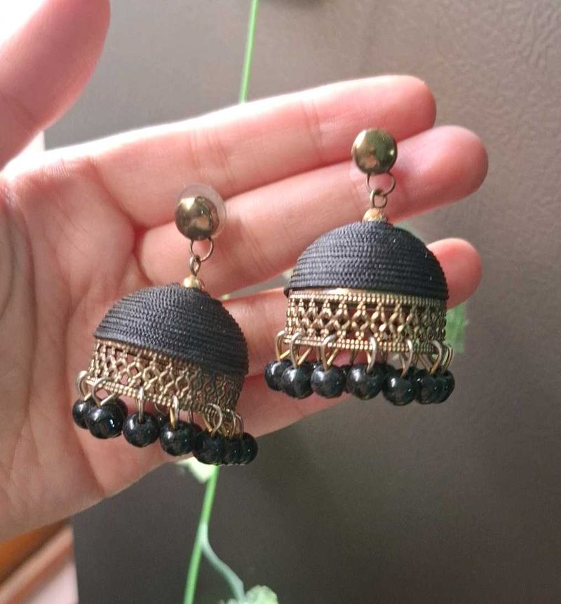 Elegant Black Jhumka Earrings