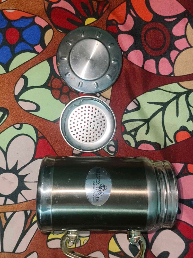 Vintage Stainless Steel Mug with Strainer