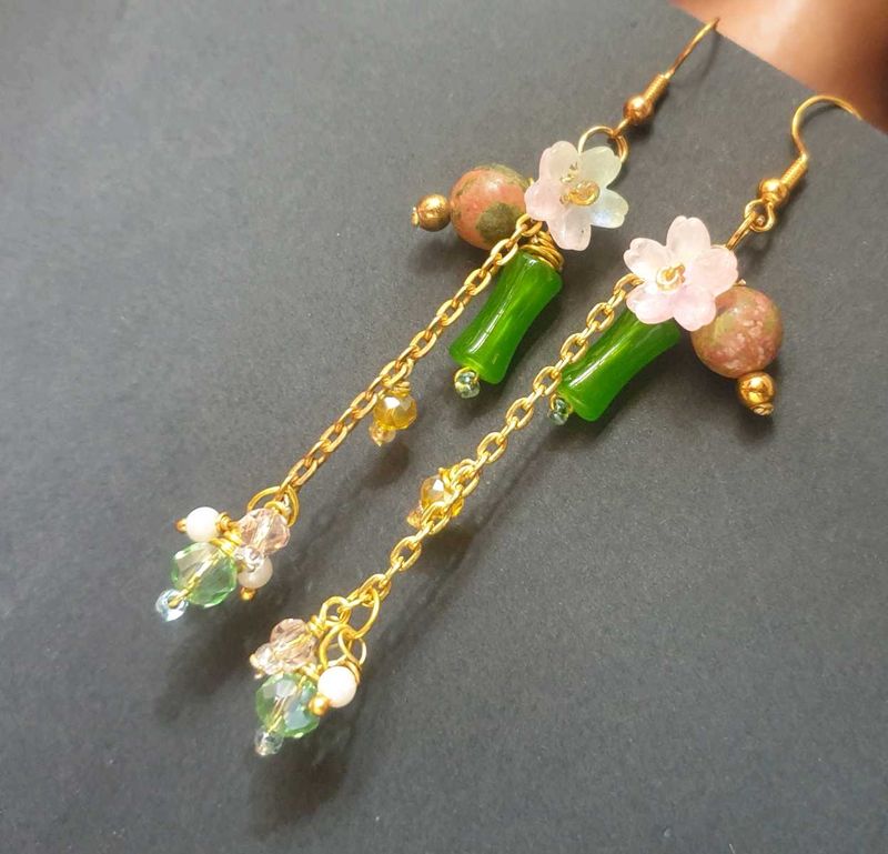 Real Unakite stone Cherry Blossom earrings ✨