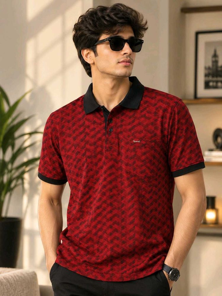 LE BON TON Men's Stylish Red Polo Shirt