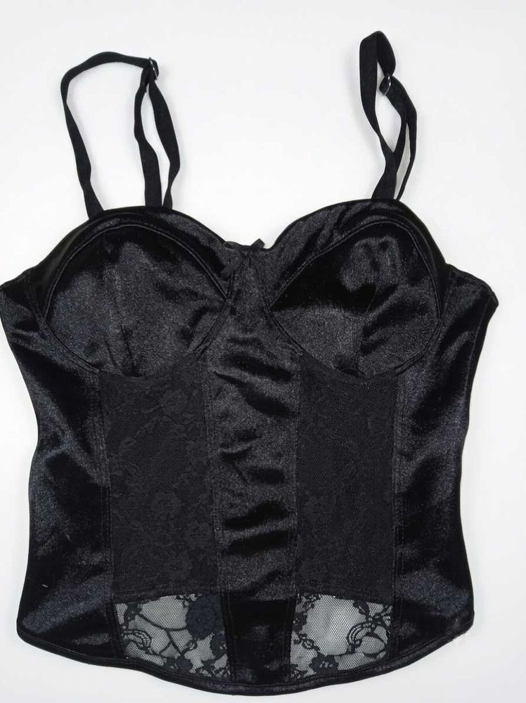 H&amp;M Black Satin Corset Top
