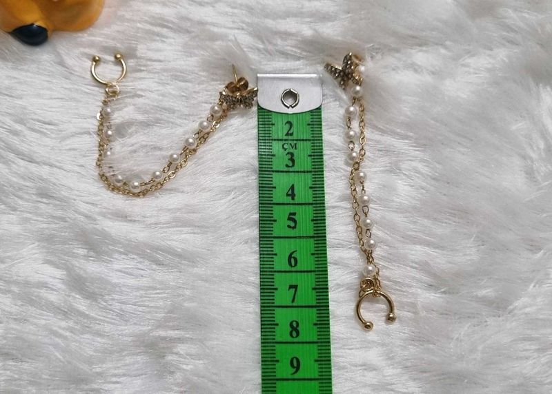 Gold Plated Pearl Ear Cuff with Chain