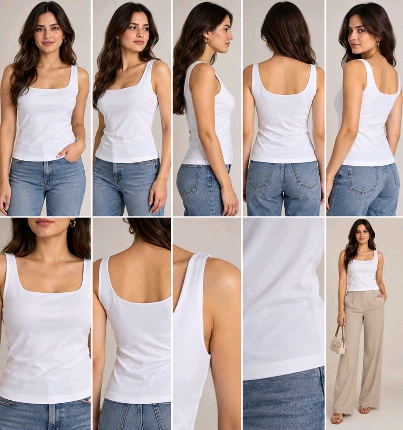 Chic White Square Neck Tank Top