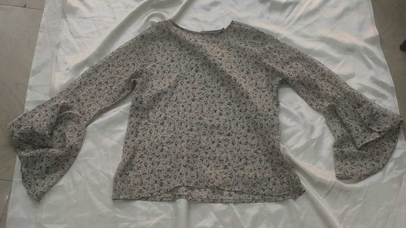 Sheer Floral Bell Sleeve Top
