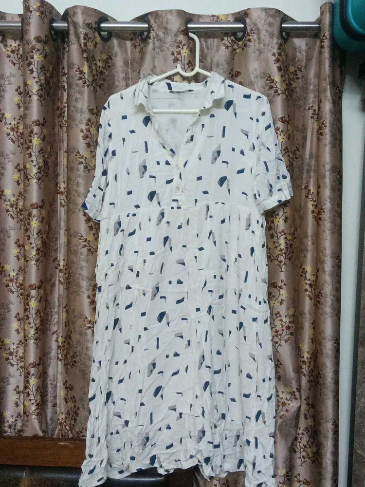 White Printed Casual Dress
