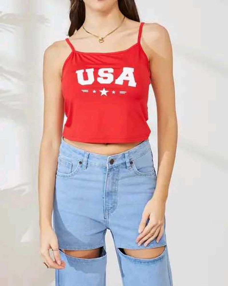 Shein Spaghetti Strap Typographic Chest Print Cami