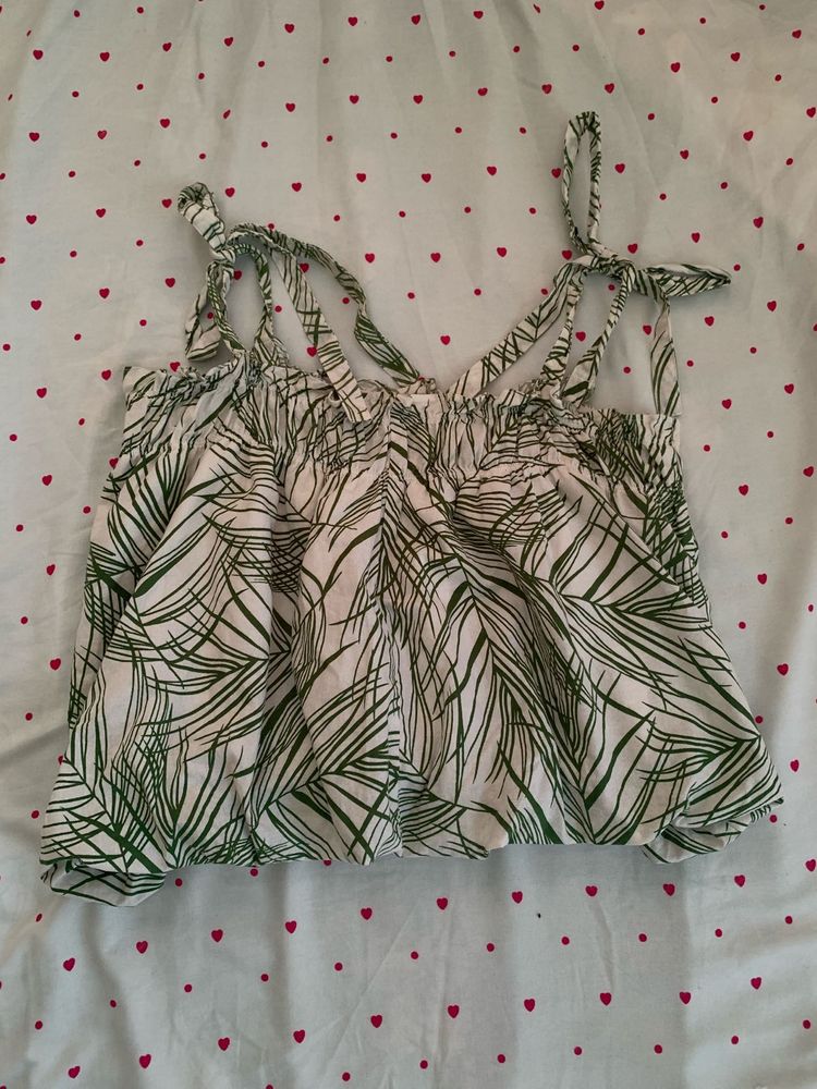 Leaf Print Tie Strap Top