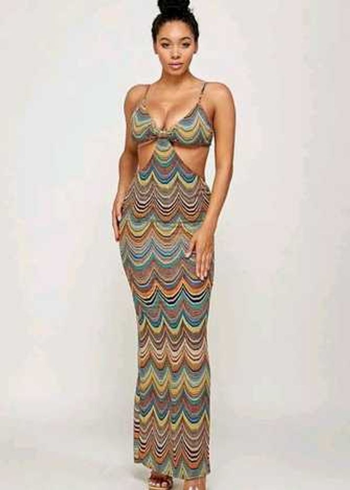 9238. Vibrant Wavy Print Maxi Dress