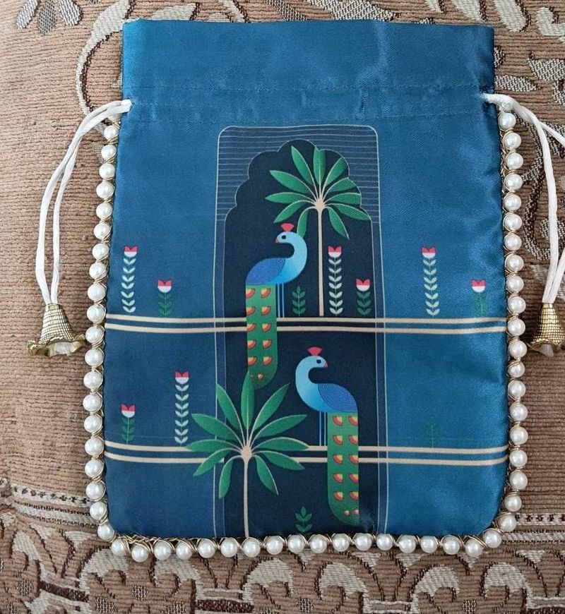Peacock Print Potli Bag