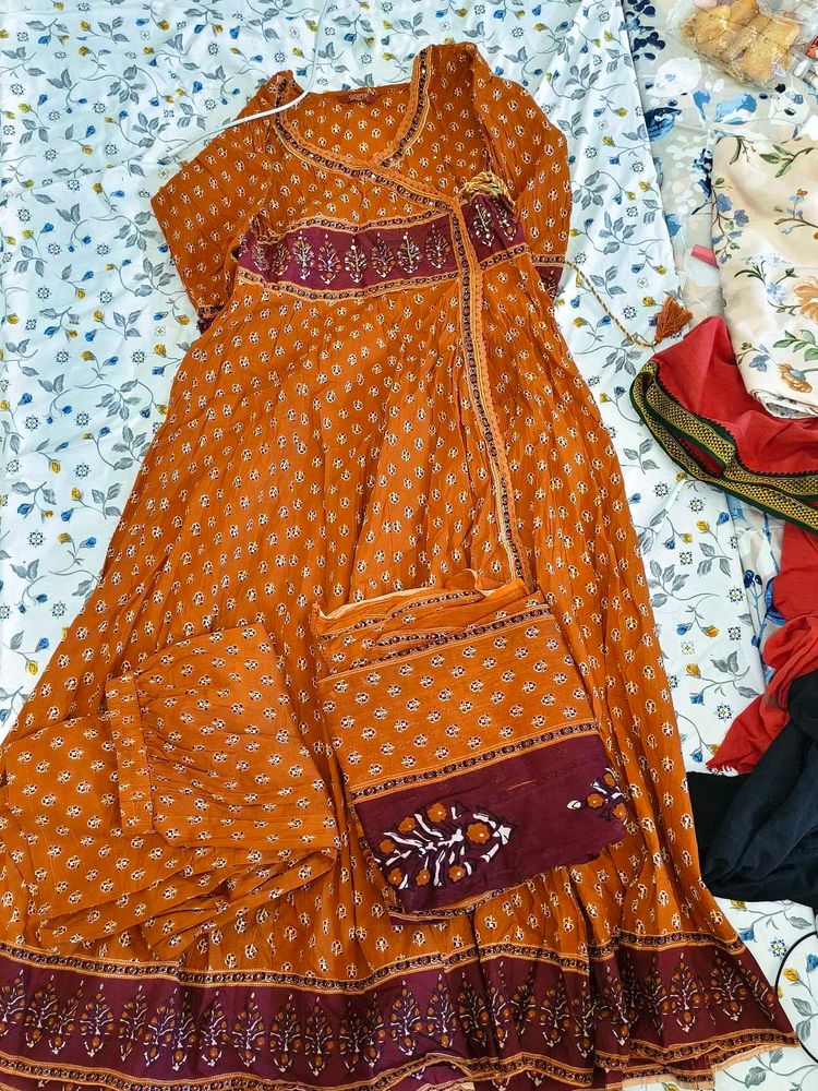 Orange Kurta Set with Bag