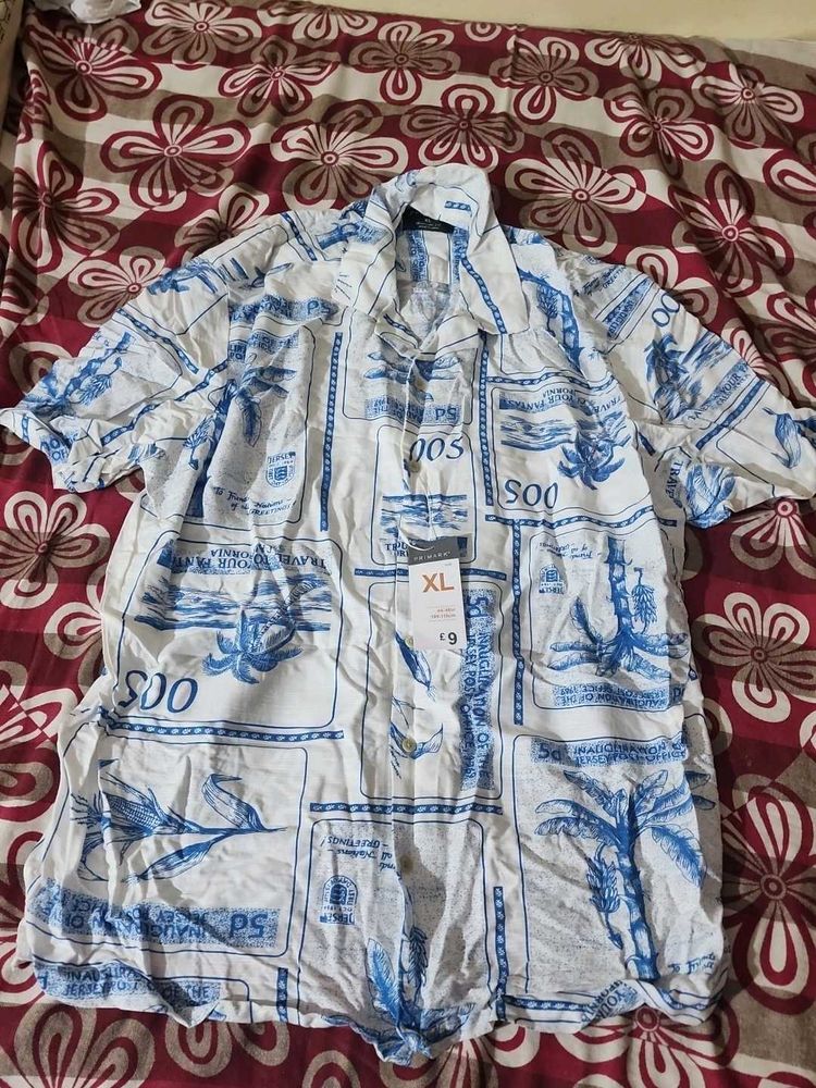 Men's White &amp; Blue Printed Shirt