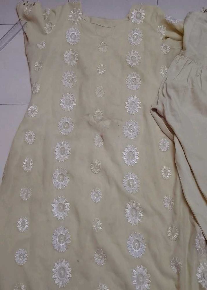 Cream Embroidered Kurta Set