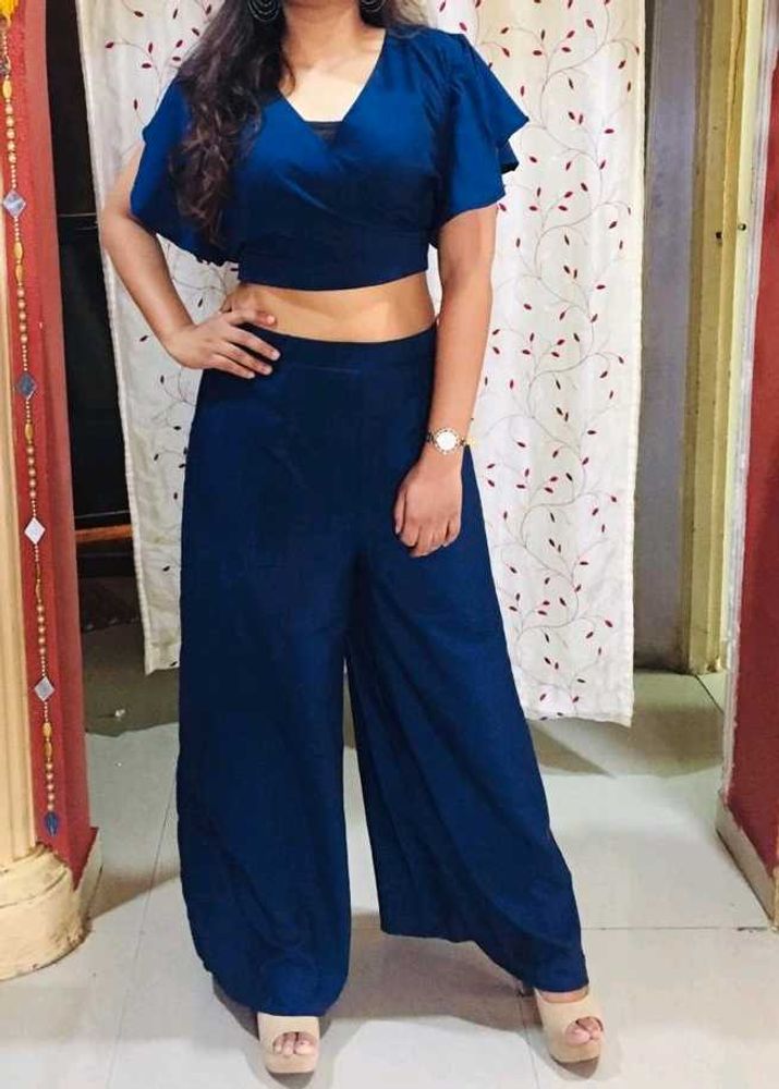 Stylish Blue Crop Top Palazzo Set