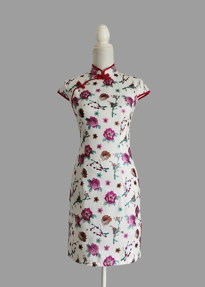 Floral Print Qipao Style Dress
