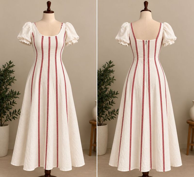 Chic White Puff Sleeve Midi Dress