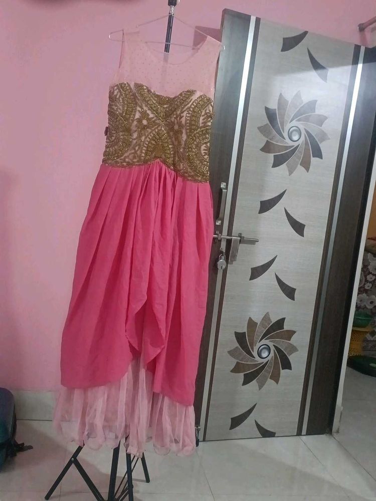 Elegant Pink &amp; Gold Ethnic Gown