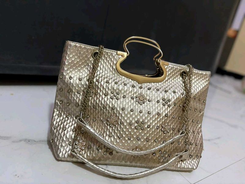 Elegant Gold Embellished Handbag