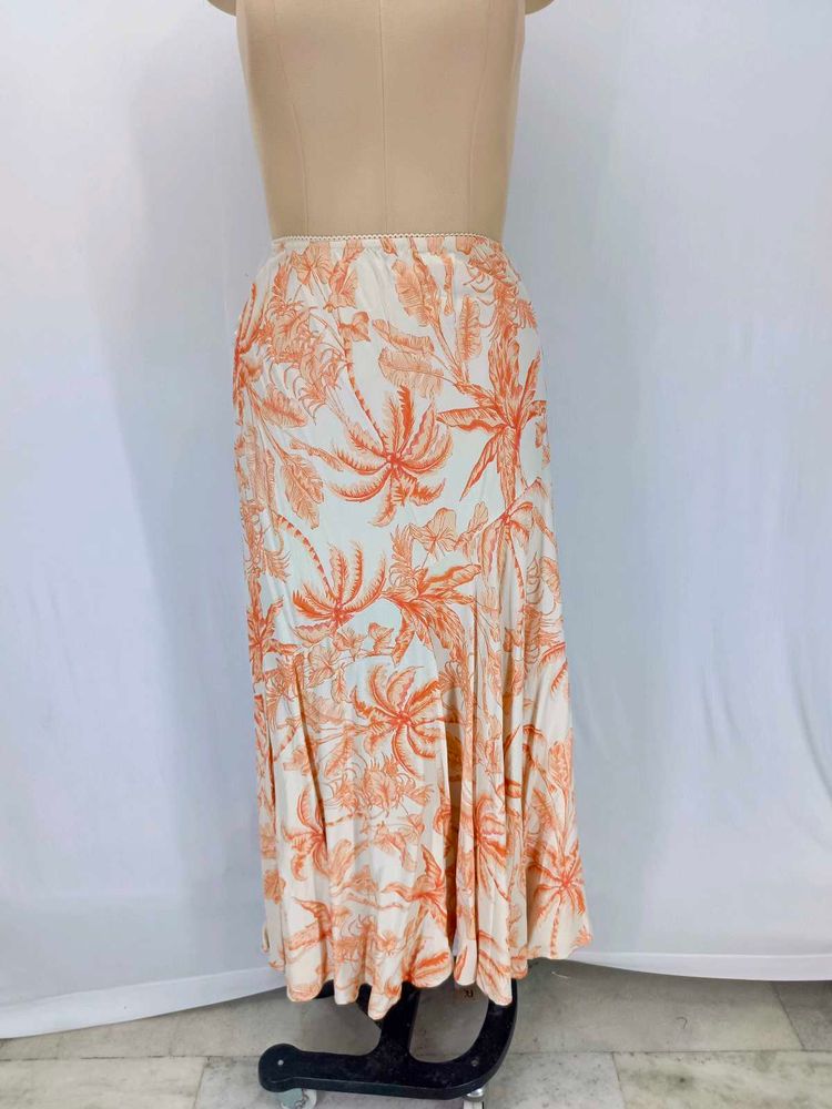 Orange Tropical Print Maxi Skirt