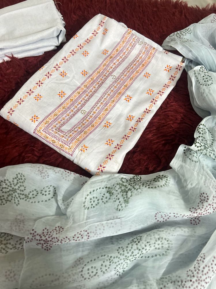 White Embroidered Dress Material