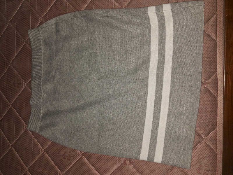 Gray Mini Skirt with White Stripes