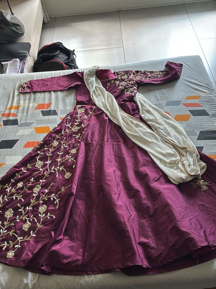 Maroon Embroidered Anarkali Dress