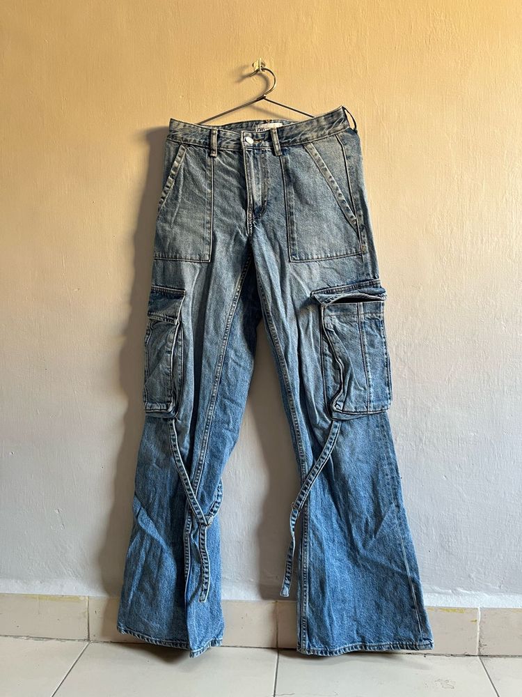 Trendy Denim Cargo Pants